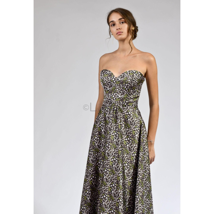 Rochie Alma vascoza satinata, corset cu inchidere fermoar spate, personalizata