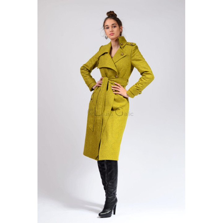 Romanita 2 coat with a belted waist and wide asymmetric lapel