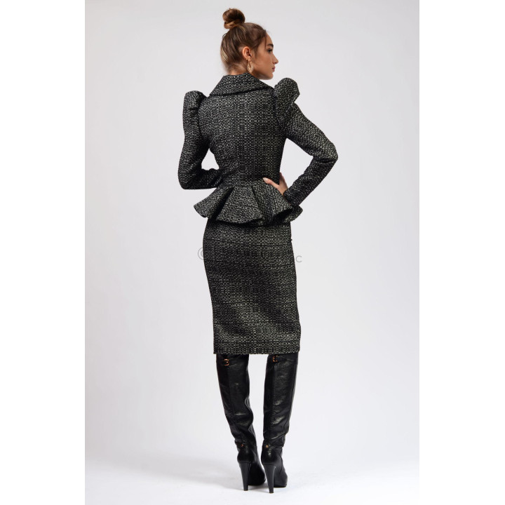 Back view of the Carmen 5 suit with flared peplum and matching pencil skirt