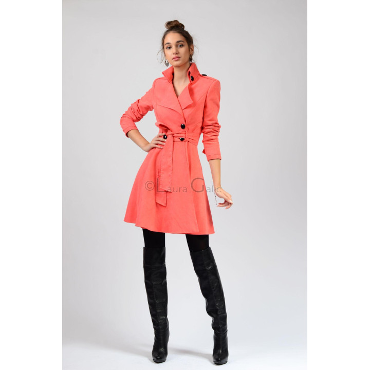 Trench din imitatie piele intoarsa