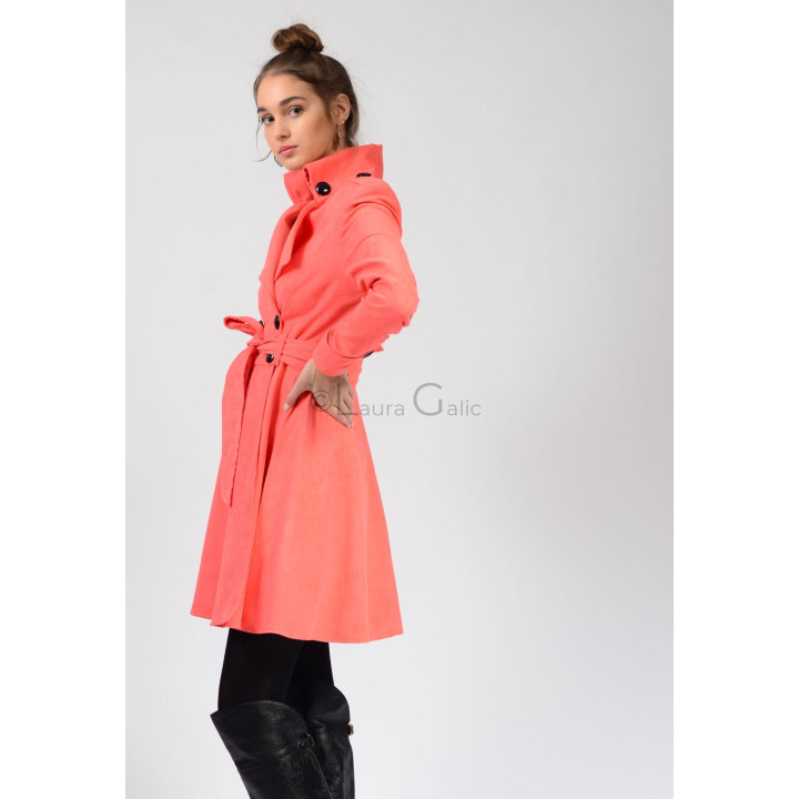 Trench din imitatie piele intoarsa