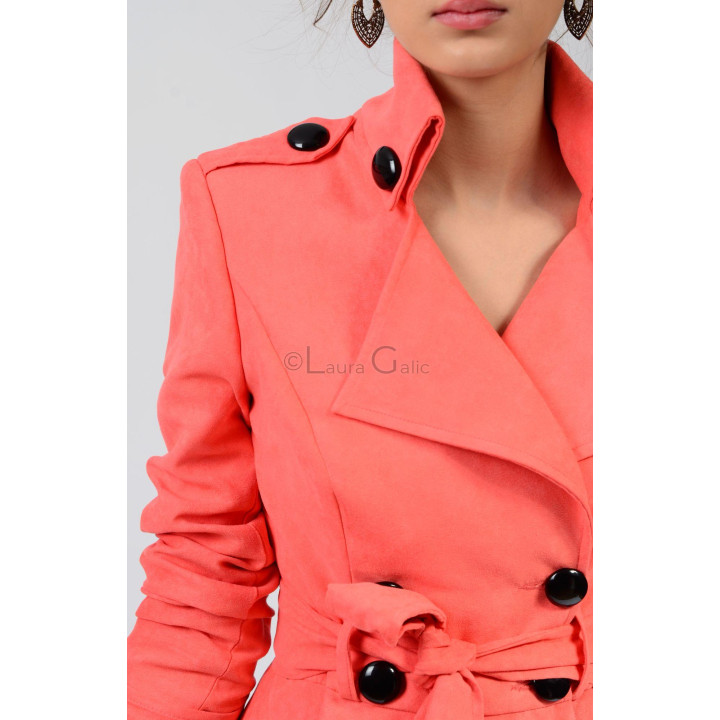 Trench din imitatie piele intoarsa