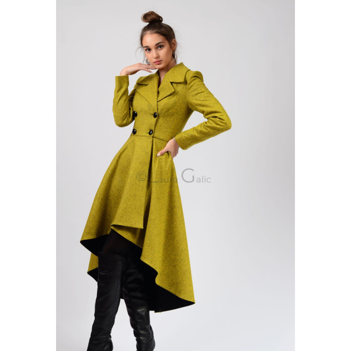 Mustard-yellow Lavinia 2 coat with a fitted bodice and flared lower section