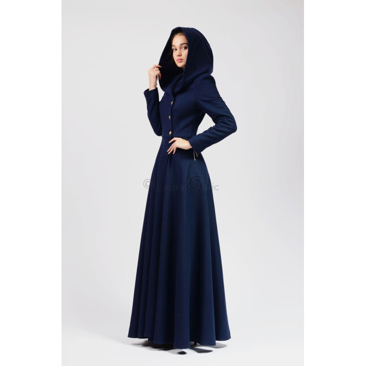 Miranda 2 women's coat with hood and gold-tone front buttons