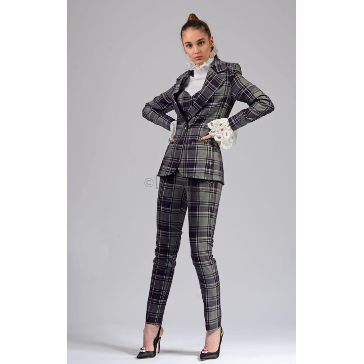 Full coordinated Ramona three-piece checked suit with fitted blazer and slim trousers