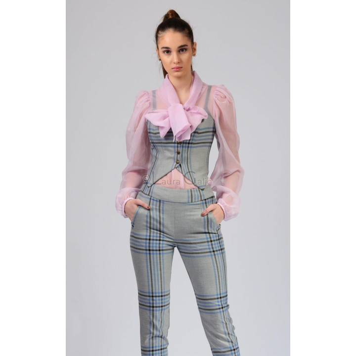 Fitted button-front corset-style waistcoat from the checked Ramona suit