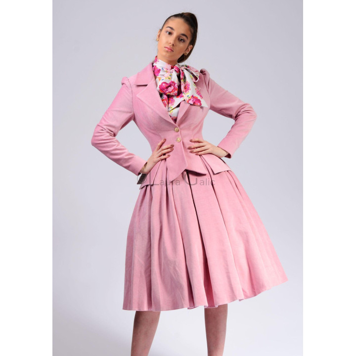 Costum doua piese din catifea de bumbac, fusta cu jupa tulle