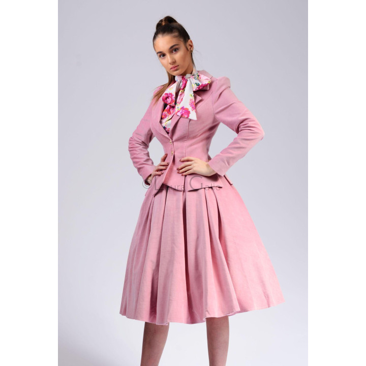 Costum doua piese din catifea de bumbac, fusta cu jupa tulle