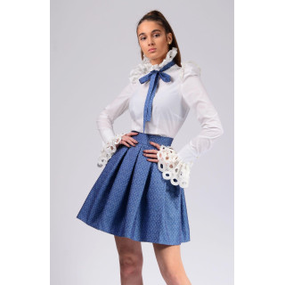 Blue Gina 1 pleated skirt with a high waist, full pleats and matching bow