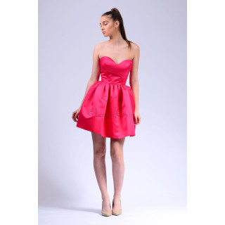 Dalma short pink strapless dress with a fitted bodice and gathered full skirt