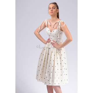 Dalma polka dot dress with a sweetheart bodice and full knee-length skirt