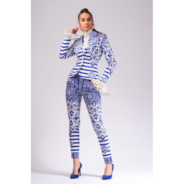 Ava 2 jacket lapel and horizontal stripe print detail
