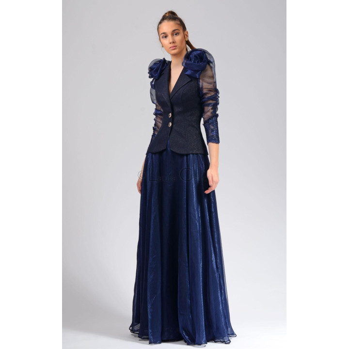 Aurelia 3 jacket showing its two-button fastening, organza sleeves and lace cuffs