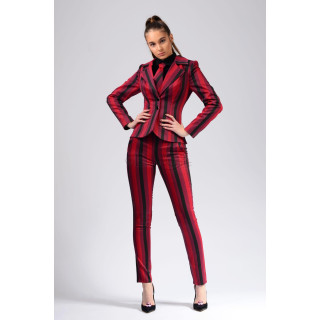 Ava 3 three-piece women's suit with fitted blazer and red and black striped trousers