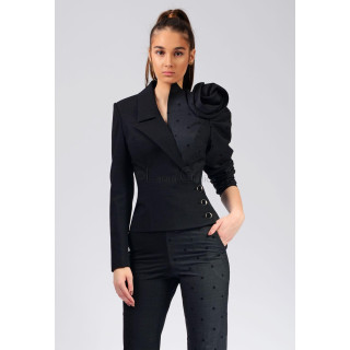 Melinda 2 bicolor jacket with oversized shoulder flower and three metallic accents