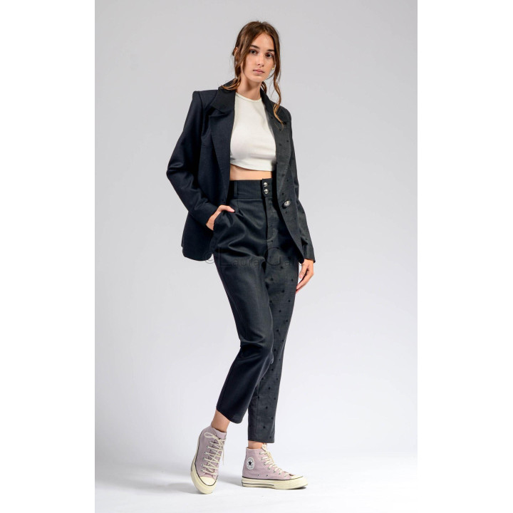 Costum damă Ramona cu sacou boyfriend și pantaloni cu imprimeu cu buline
