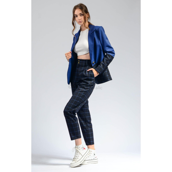 Women's Ramona split suit with a blue blazer and navy trousers in a blue windowpane check
