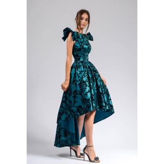 Lidia 2 midi dress with velvet-effect print and an asymmetric, longer-back skirt