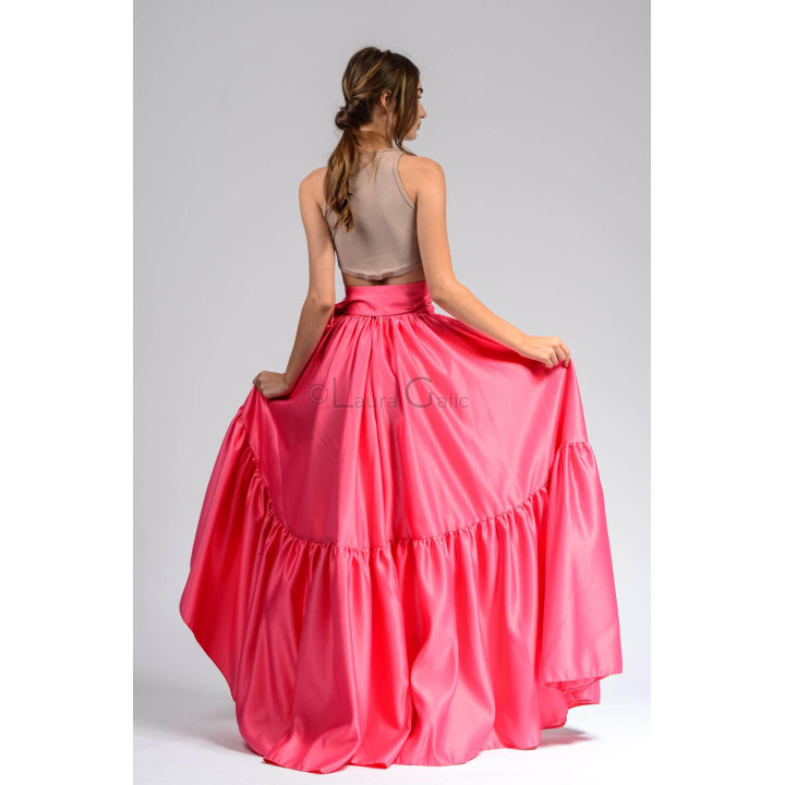 Back view of the Anabel skirt showing its full gathered shape and lower ruffle