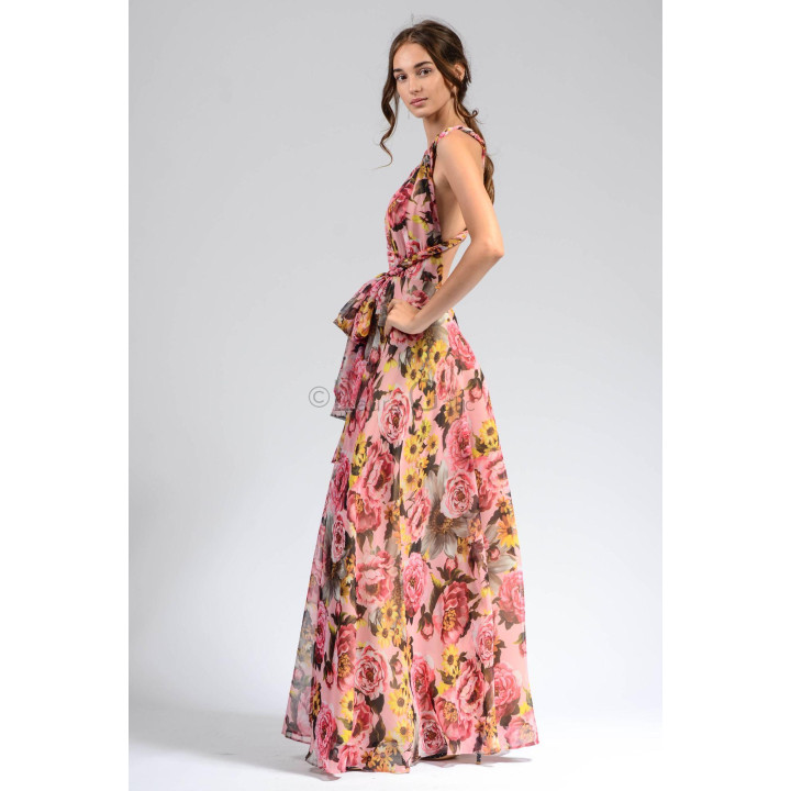 Side view of the Agnes 2 floral dress with a tied waist and A-line skirt