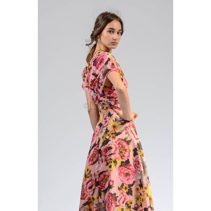 Back detail of the Agnes 2 floral dress showing crossed ties and an open back
