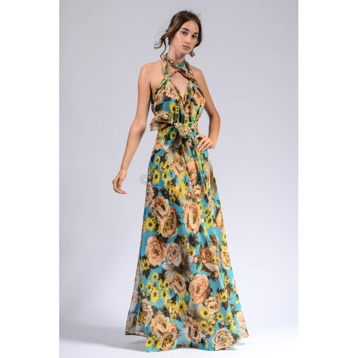 Rochie Agnes 2 cu fustă amplă în linie A și benzi legate în talie