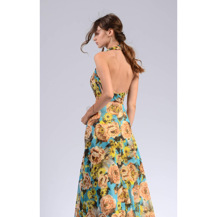 Open-back detail and tied waist on the Agnes 2 floral maxi dress