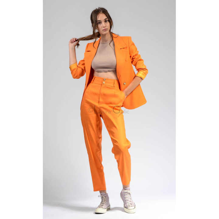 Front detail of the Ramona zoot suit, showing wide lapels and turned-up cuffs