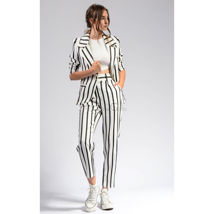 High-waisted Zoot trousers with vertical stripes and gold-tone waistband buttons