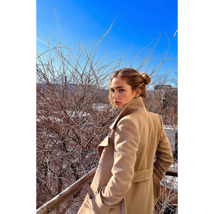 Back and side view of the Romanita 3 coat with belted waist