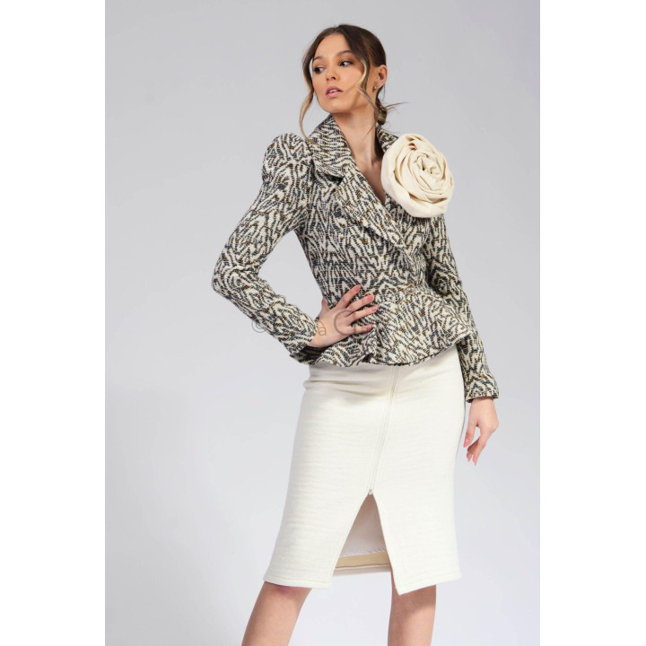 Costum de damă Carmen 4 multi, cu sacou peplum și fustă conică deschisă cu fermoarul