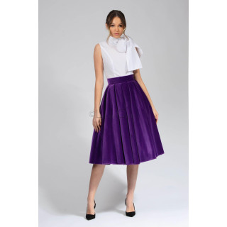 Marisa purple cotton velvet skirt with a fixed waistband and full pleated shape