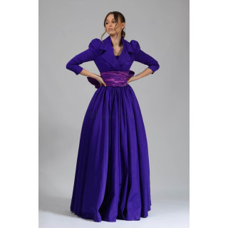 Suzana 1 violet formal ensemble with cropped jacket, full-length skirt and waist wrap