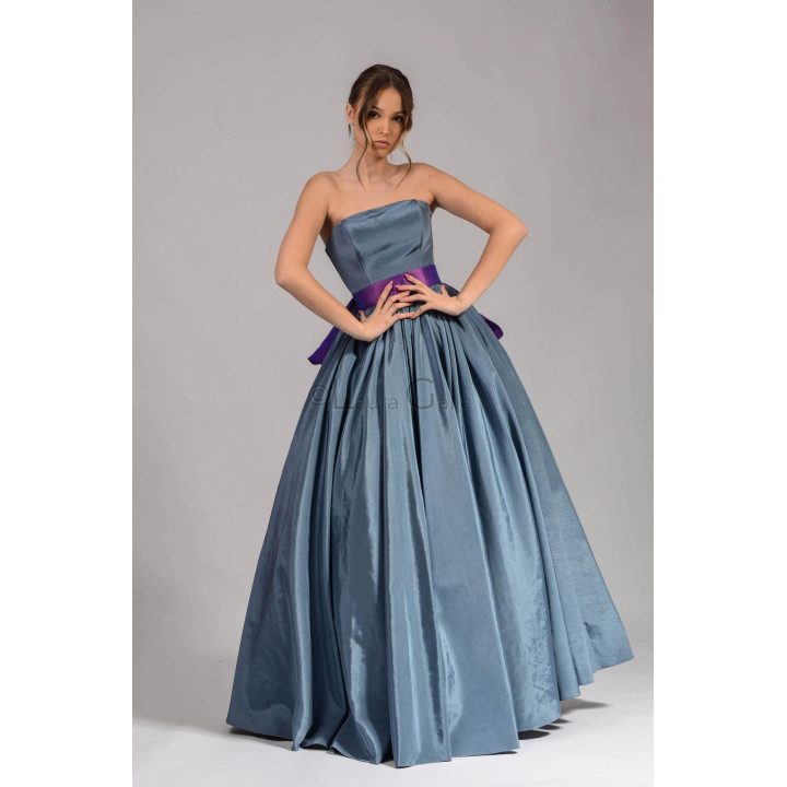 Blue Suzana 2 occasion ensemble with a voluminous long skirt and purple waist accent