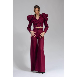 Pantaloni Clopot lungi burgund, cu talie înaltă și craci evazați până la tiv