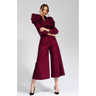 Burgundy Bell 3/4 Trousers with a high waist and flared legs, styled with a matching jacket