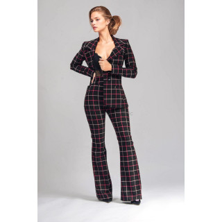 Ramona checked women's suit with fitted blazer and flared trousers in pink and white on black