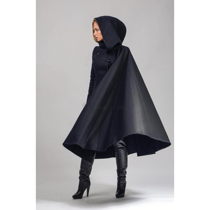Rebecca 1 navy coat with hood and full detachable cape
