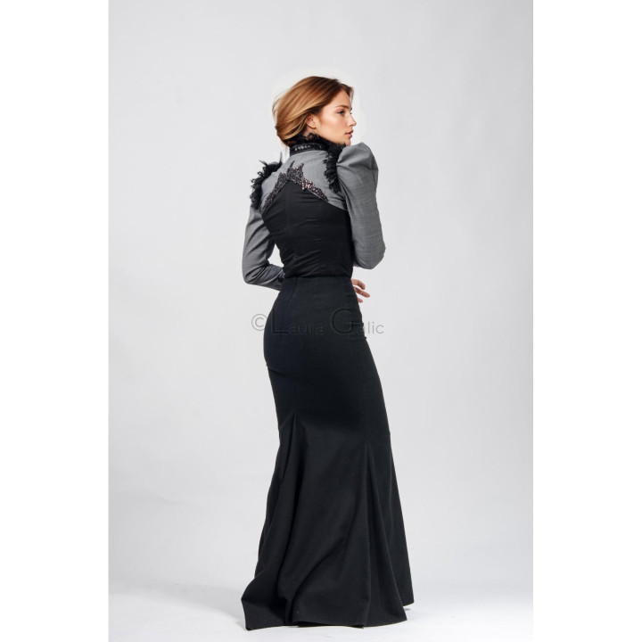 Lilith jacket from the back, with lace and sequin details