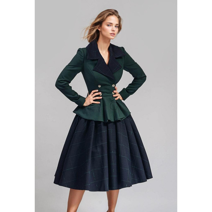 Lupe peplum jacket styled with the full Marisa skirt from the 3-piece suit