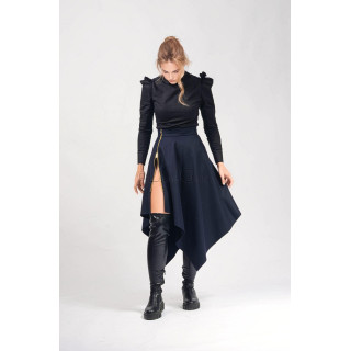Fusta midi Robin cu tiv asimetric și fermoar metalic detașabil în șliț