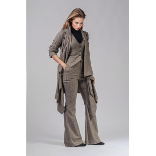 Costum damă Demetra 3 piese cu vestă, cardigan lung și pantaloni evazați