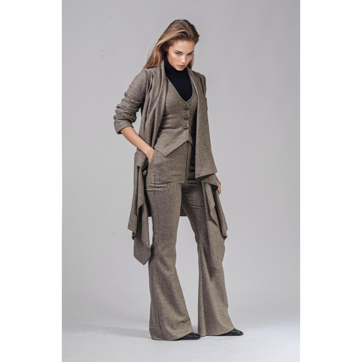 Costum damă Demetra 3 piese cu vestă, cardigan lung și pantaloni evazați