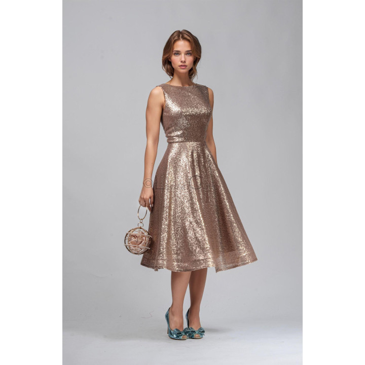 Front view of the Lolita sequin dress and its full midi skirt