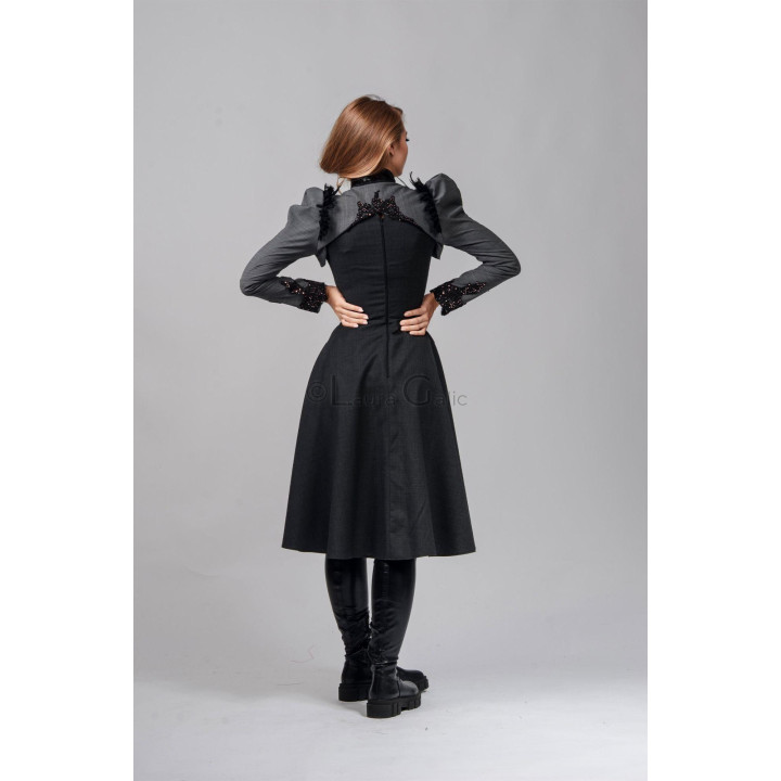 Back view of the Lilith and Pita ensemble with sequined lace on the jacket back and cuffs
