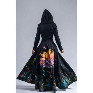 Back view of the Rebecca Star Dust Coat with hood and full hand-painted cape-train