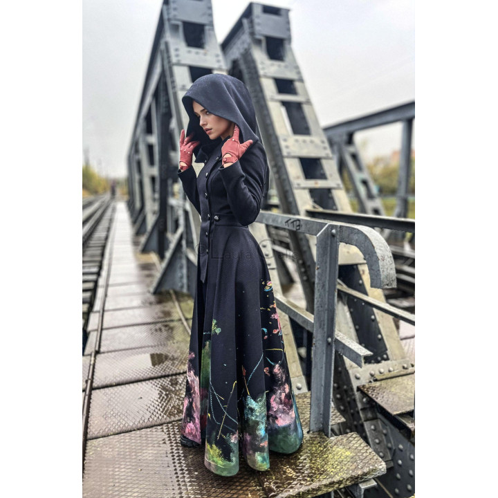 Rebecca Star Dust Coat with hood, button fastening and full painted skirt