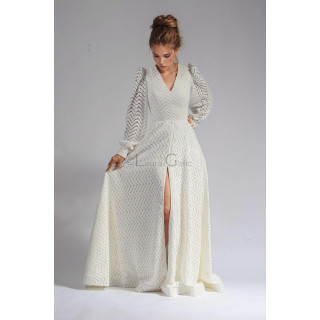Rochie de mireasă Antonia 3 din dantelă brodată, cu mâneci ample și șliț central