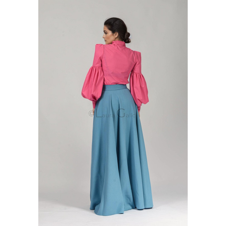 Back view of the Cezara 3 maxi skirt with a high waist and full shape