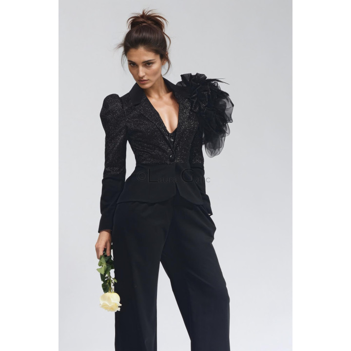 Flavia jacket with a sparkling upper section, pronounced shoulders and layered tulle detail